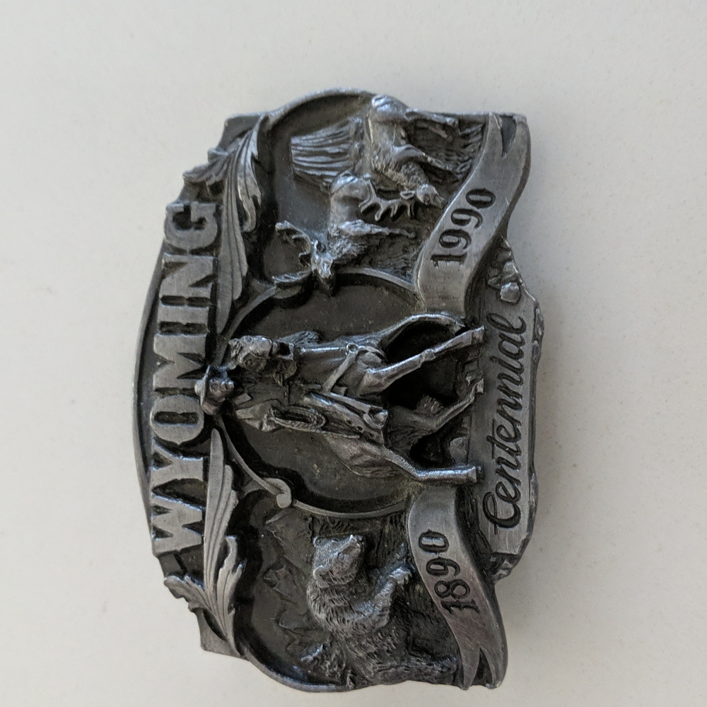 Limited edition pewter cowboy Wyoming belt buckle